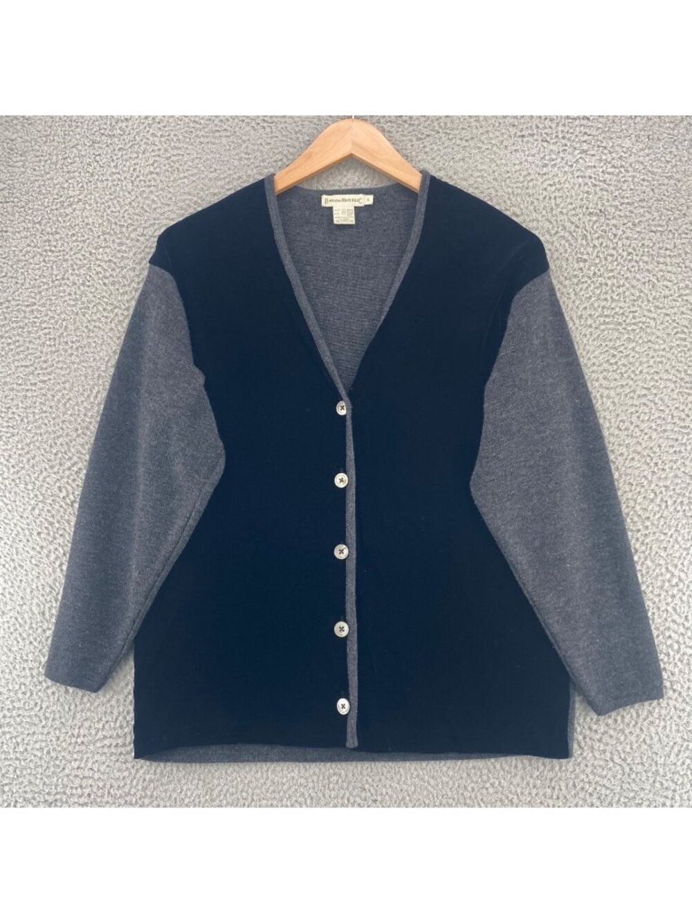 Banana Republic Sweater Women Small Black Gray Velvet Button Up Merino Wool Knit